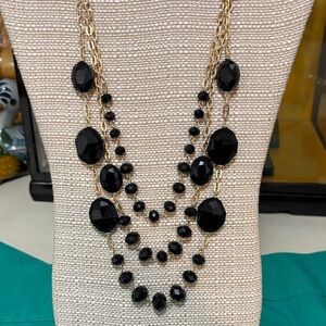 Jules Elegant Black Glass and Gold Necklace